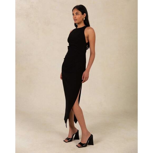 Misha Collection Women's Black Majorie Open Back Cross Straps Midi Dress Size 8 - Picture 1 of 16